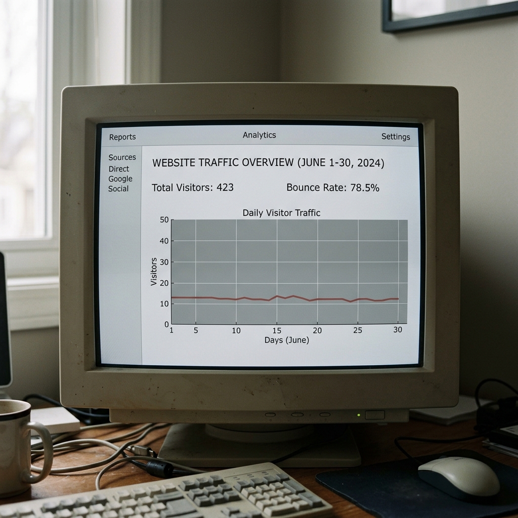 Before: Unoptimized traffic analytics showing 423 monthly visitors