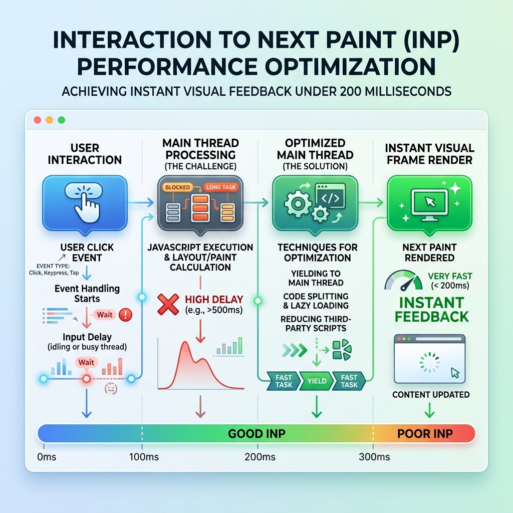 Interaction to Next Paint (INP) Performance Optimization Timeline Diagram