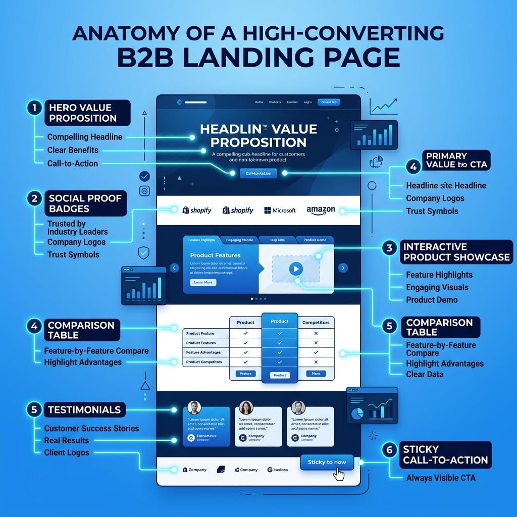 Anatomy of a High-Converting B2B Landing Page Wireframe Diagram