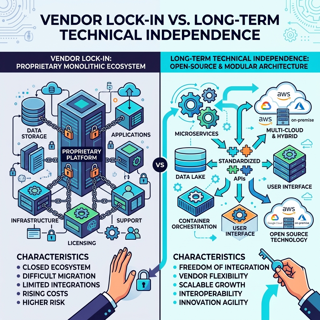 Vendor Lock-in vs Long-Term Technical Independence Diagram